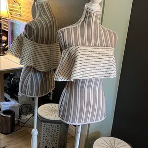 Mara Hoffman, small, Cream & Black Striped Off-Shoulder Ruffle Crop Top